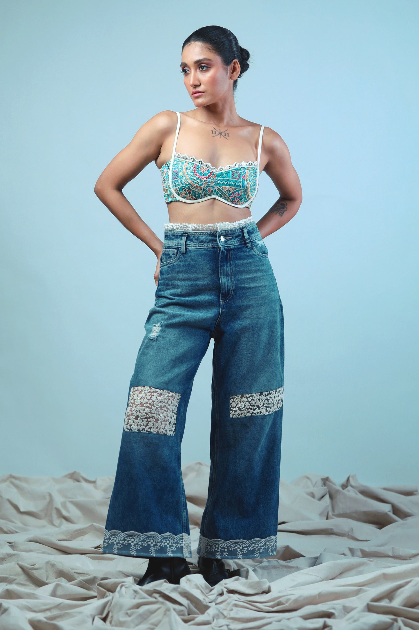 Confetti cut bralette by 66aura featuring colorful confetti pattern, soft fabric, and adjustable straps for a comfortable fit.