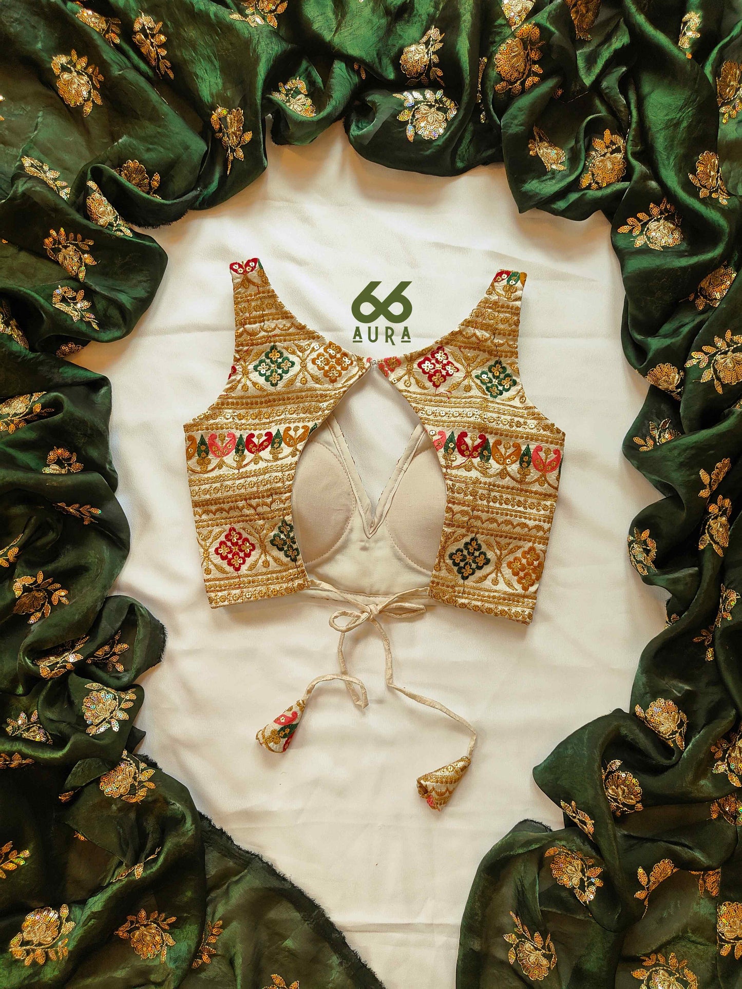 LUXE AURA SAREE WITH IVORY AURA SLEEVELESS BLOUSE