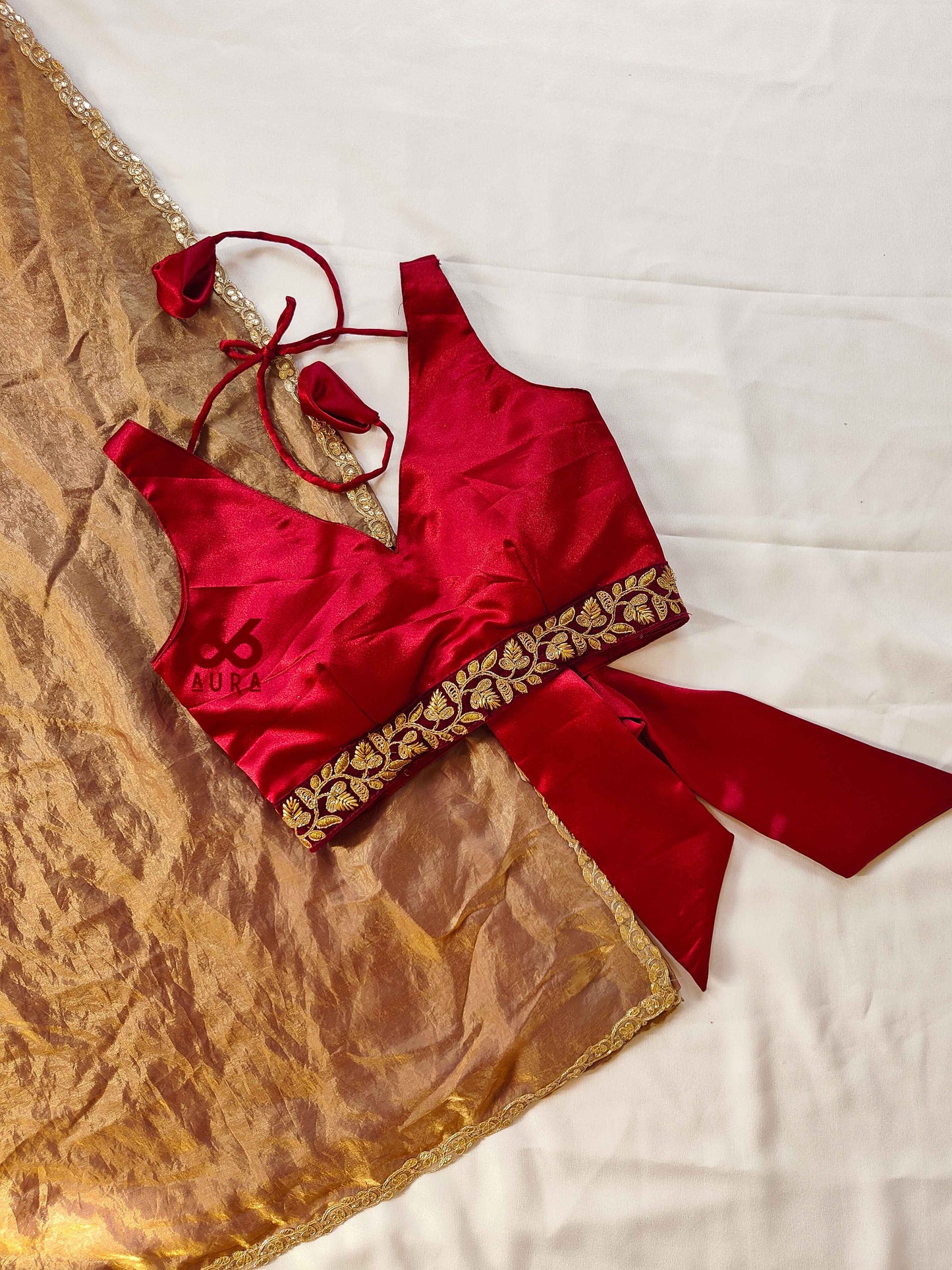 SHEEN AURA SAREE WITH ROSEWOOD AURA SLEEVELESS BLOUSE