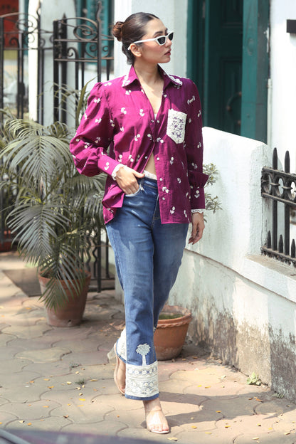 Kala Khatta shirt by 66aura featuring traditional patterned fabric and a classic fit, displayed on a hanger.