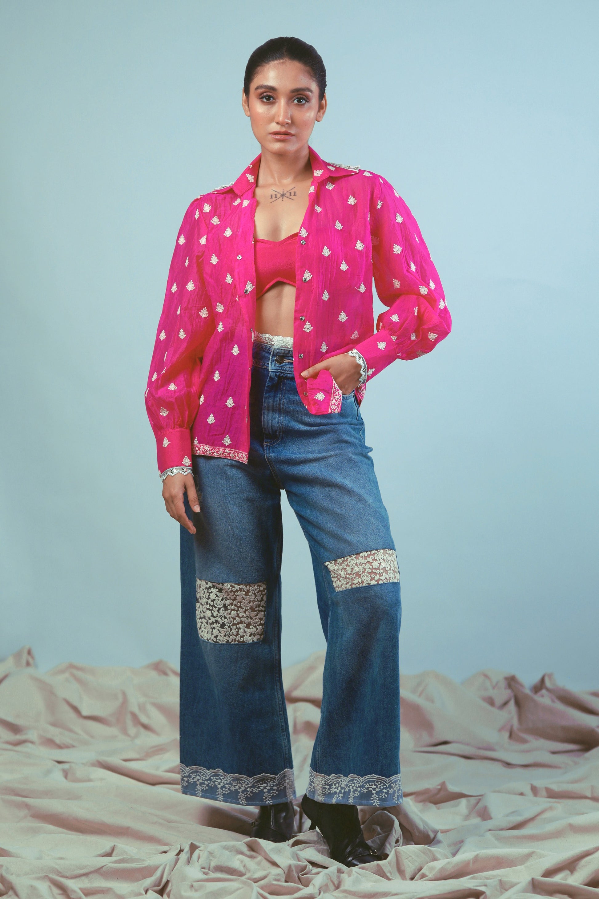 Oversized PING PING shirt by 66aura featuring a relaxed fit, long sleeves, and casual style, shown in the image.