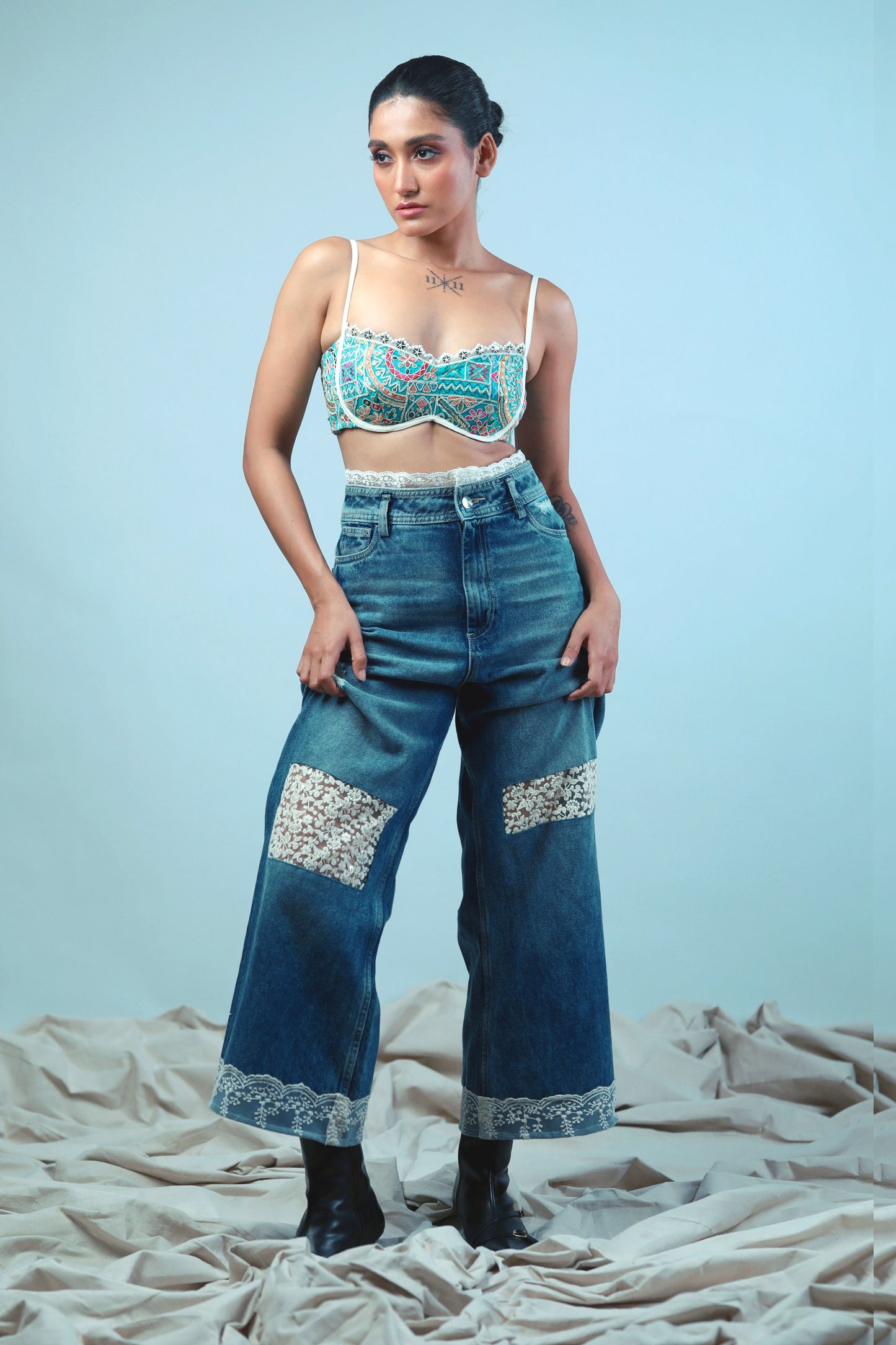 Confetti Cut Bralette by 66aura featuring colorful confetti pattern, soft fabric, and delicate straps.