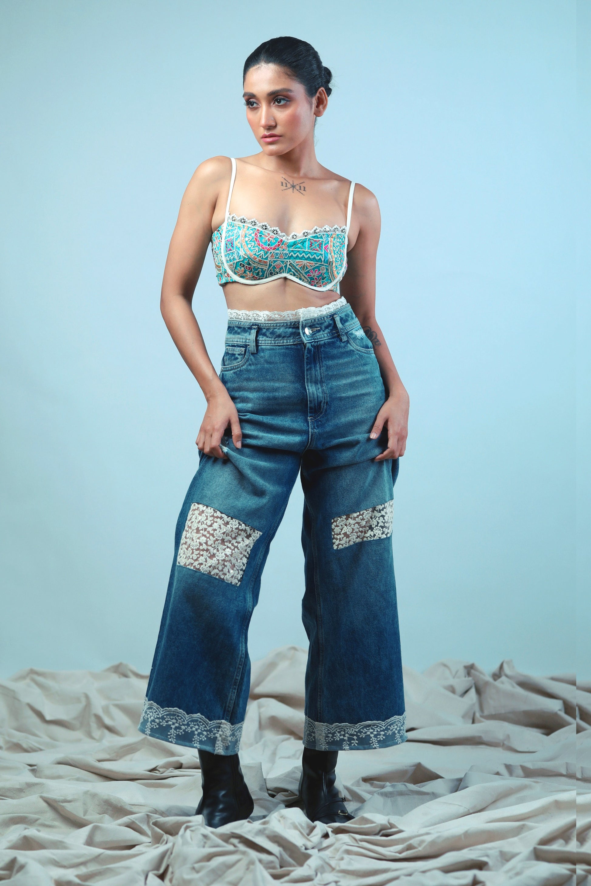 Confetti Cut Bralette by 66aura featuring colorful confetti pattern, soft fabric, and delicate straps.