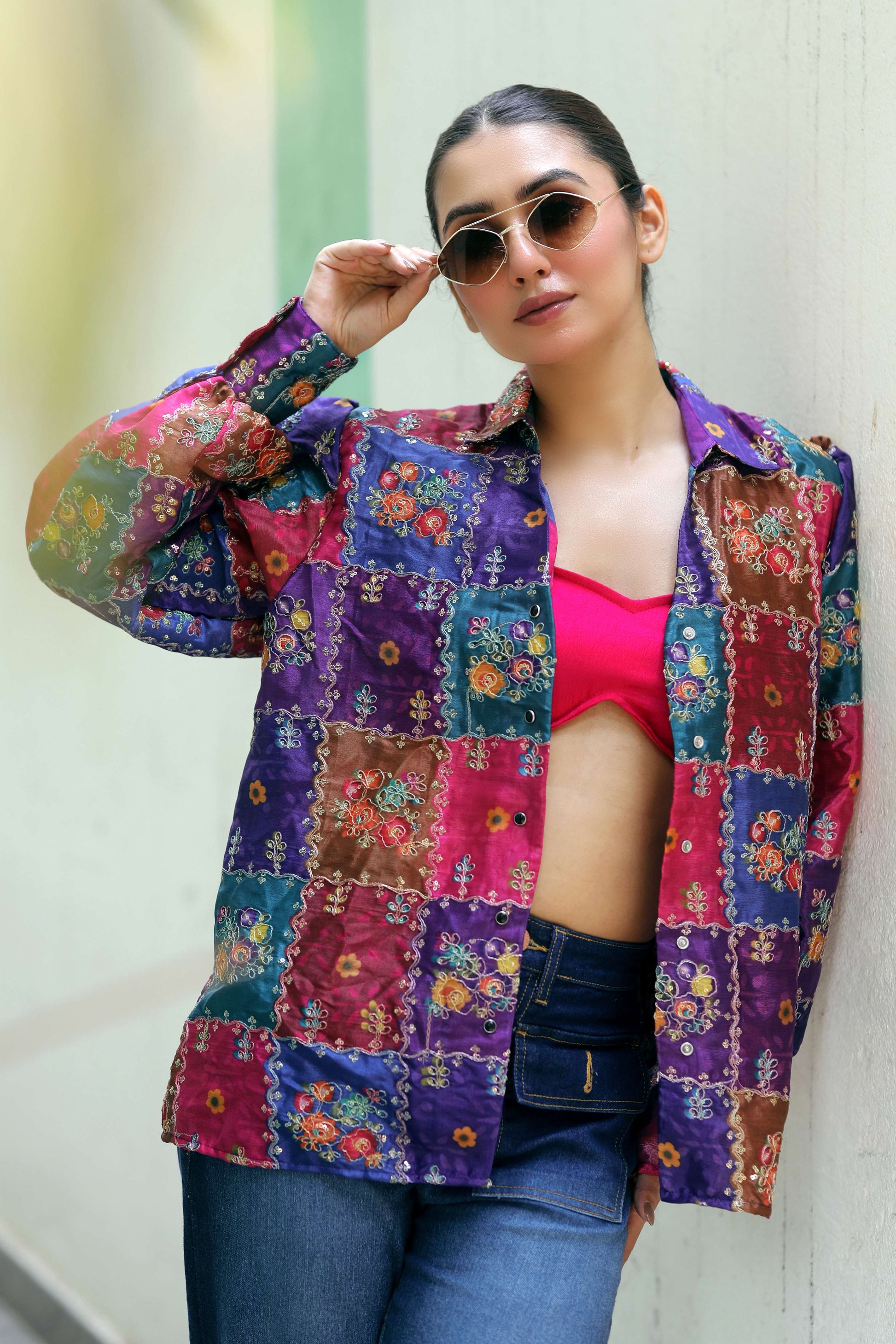 Delulu Drip Shirt by 66aura featuring a stylish, colorful drip pattern on a lightweight fabric, displayed on a mannequin.