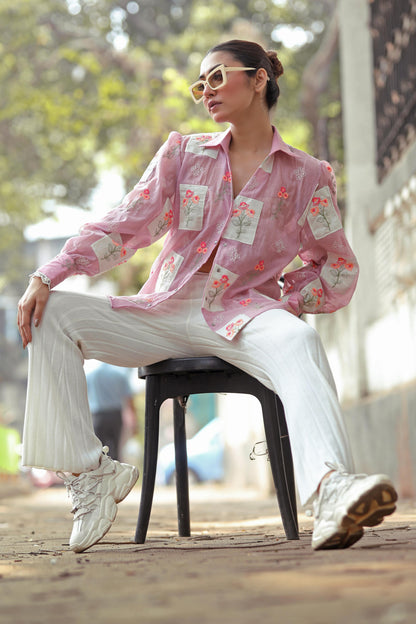 Lilac Loco Shirt by 66aura featuring a relaxed fit with long sleeves and a casual, stylish design.