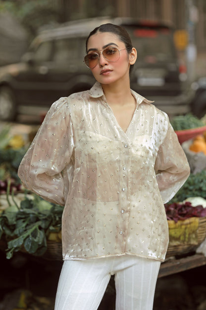 Bright yellow LOUD LUXURY shirt by 66aura displayed on a hanger with a casual fit and stylish design.