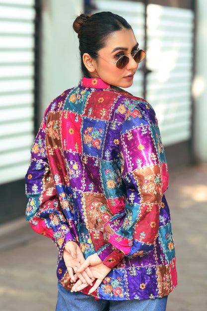 Delulu drip shirt by 66aura featuring a stylish, casual design with a drip pattern on the fabric, displayed on a mannequin.