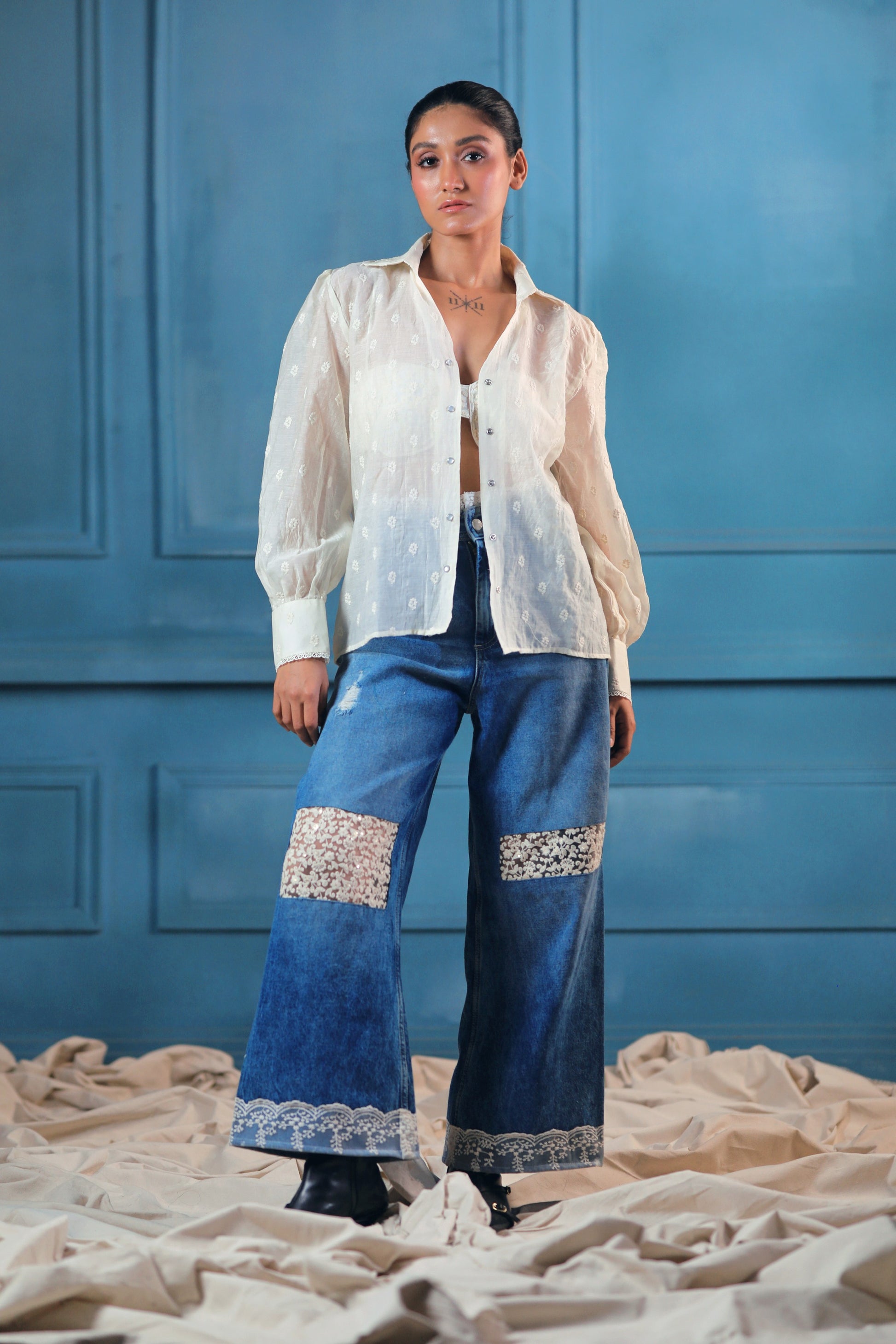 Oversized cloud craft shirt by 66aura featuring soft fabric and relaxed fit, shown in a light, airy style.