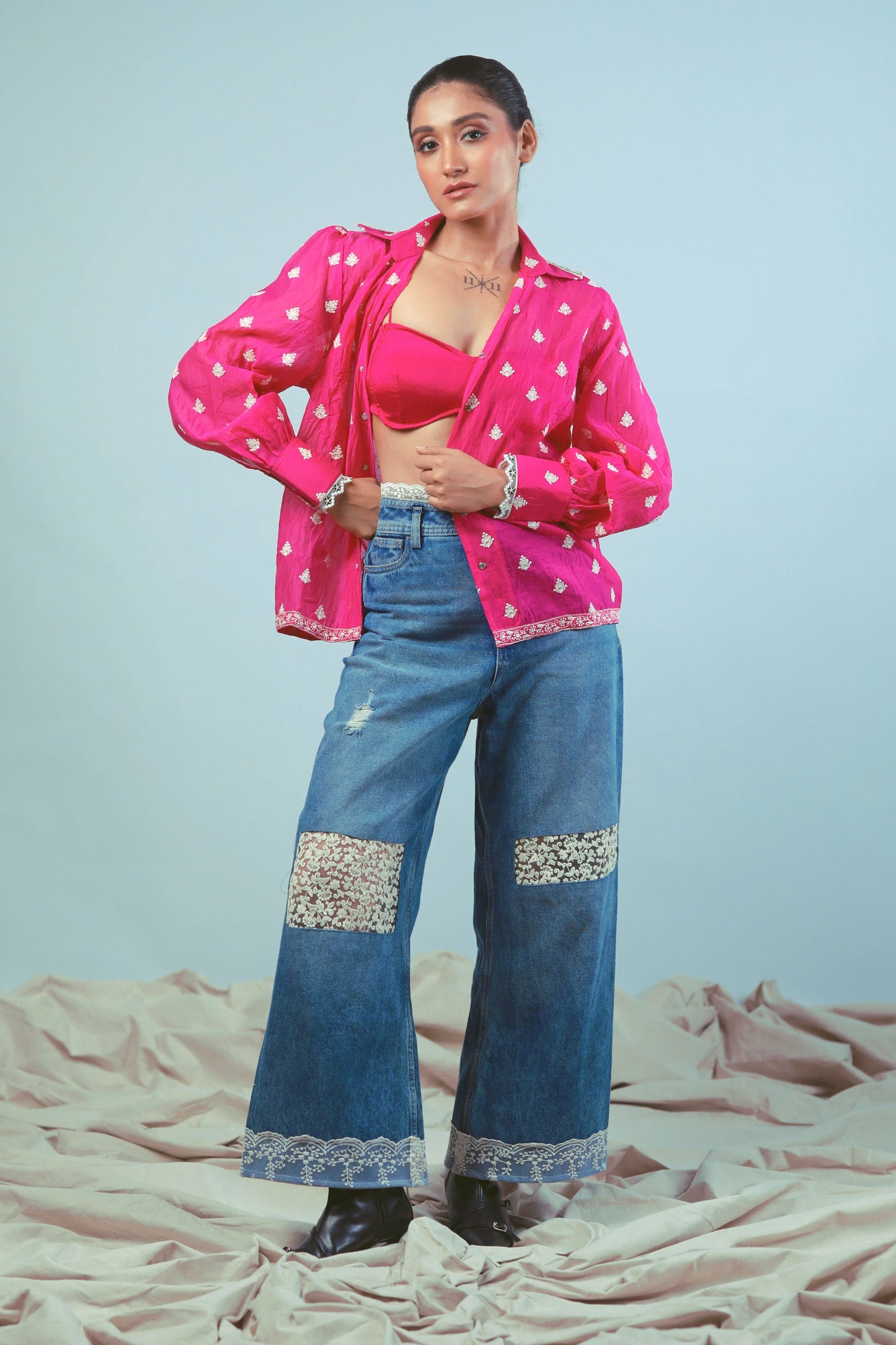 Blue PING PING oversized shirt by 66aura, featuring a relaxed fit with long sleeves and a casual, stylish design.