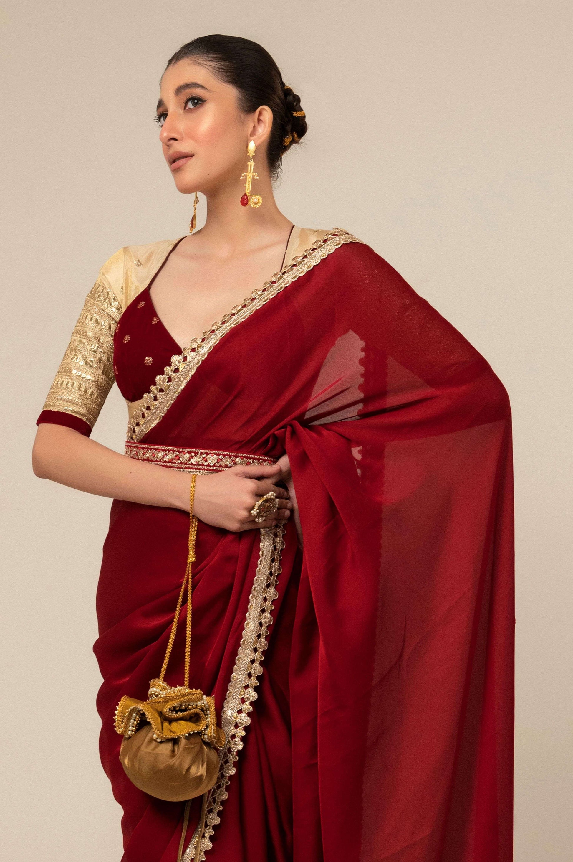 MOOD MUSE SAREE WITH CHERRY VANILLA BLOUSE - 66Aura