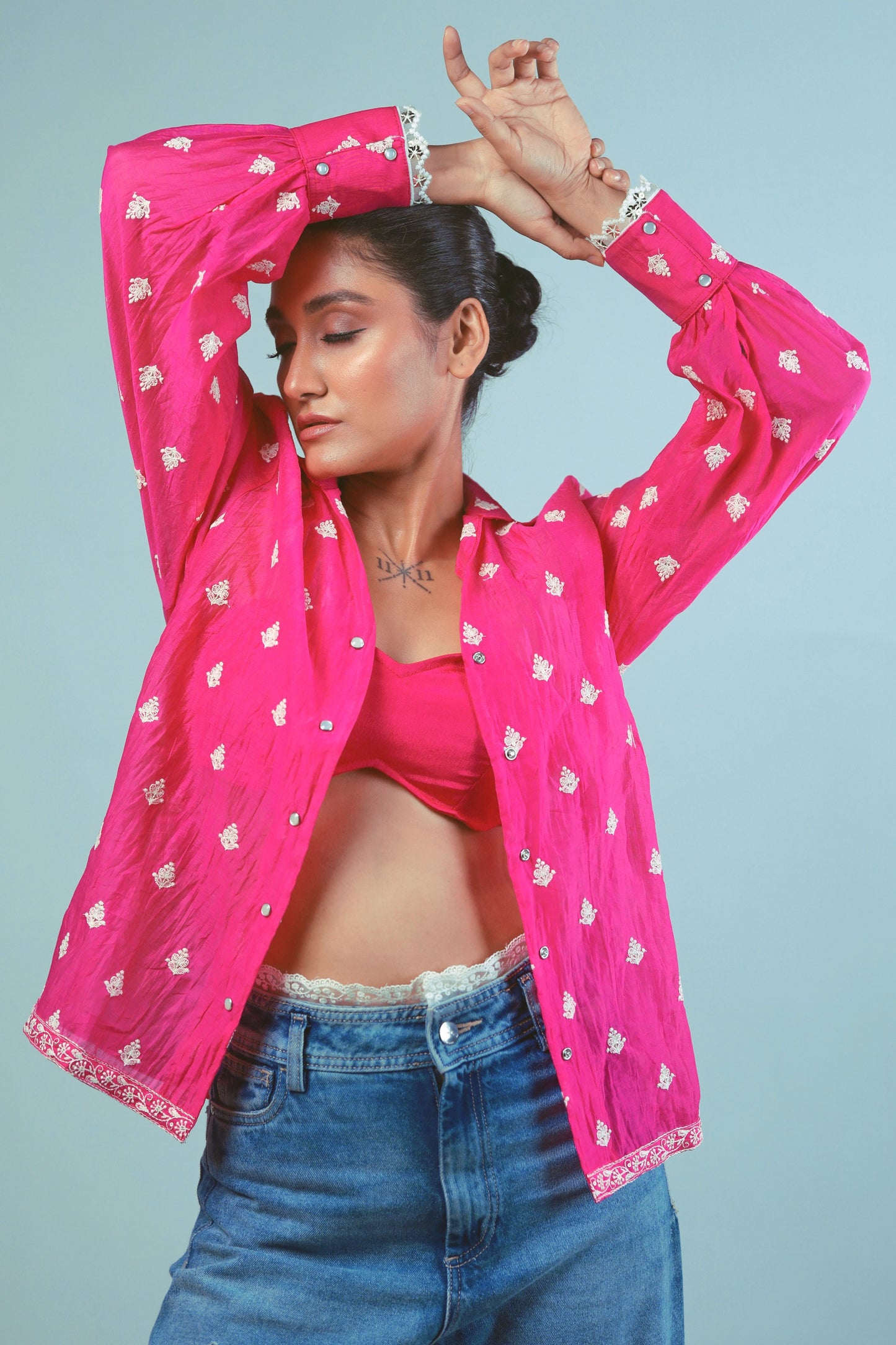 Oversized PING PING shirt by 66aura featuring a relaxed fit, lightweight fabric, and casual style, shown on a model.