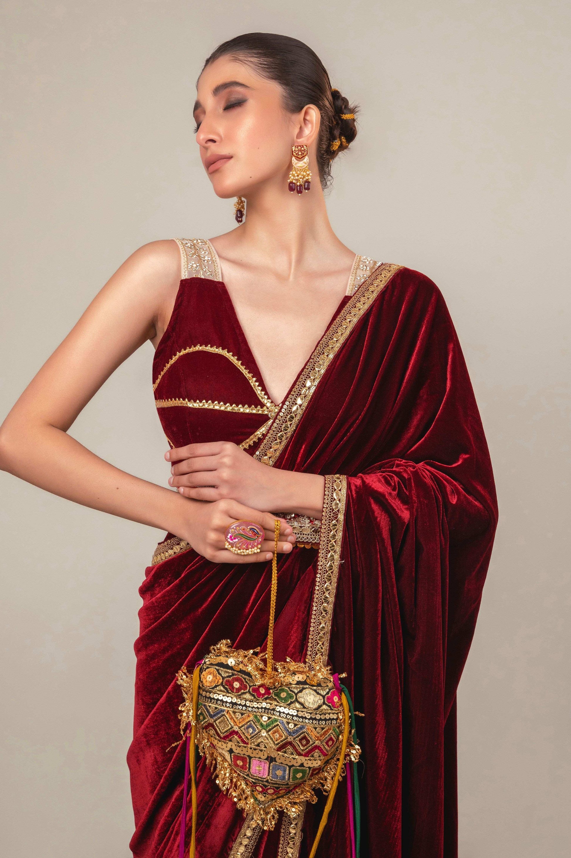 RUBY RUSH SAREE WITH MULBERRY MIST BLOUSE - 66Aura