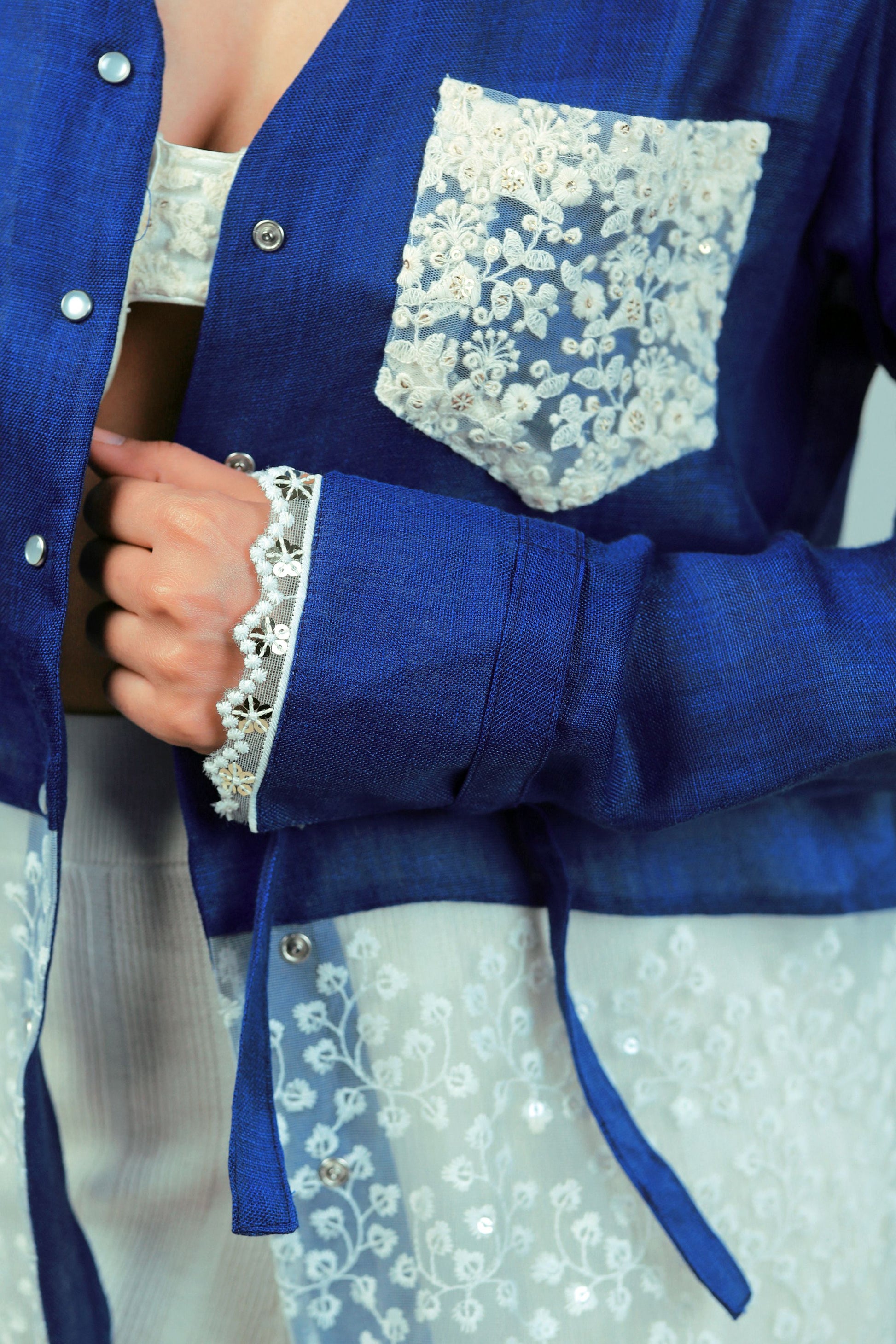 Cobalt Crush oversized shirt by 66aura featuring a relaxed fit, long sleeves, and a casual, stylish design.