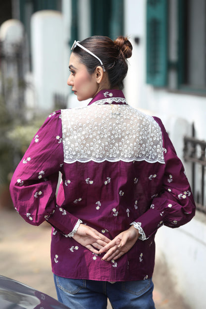 KALA KHATTA shirt by 66aura featuring traditional khatta fabric with intricate patterns, displayed on a hanger.