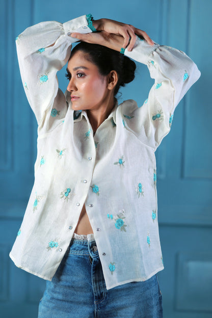 Oversized Chill Charm shirt by 66aura in soft fabric, featuring a relaxed fit and stylish design, perfect for casual wear.