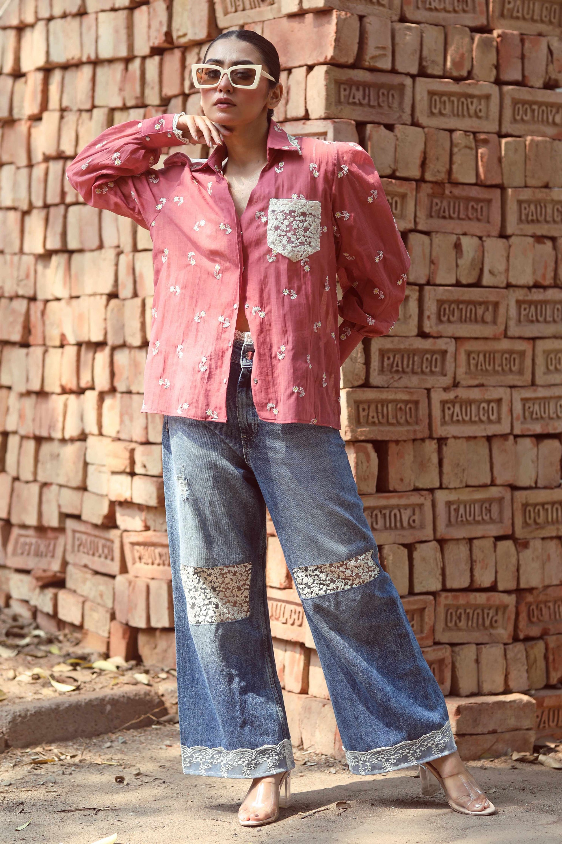 66aura cotton candy shirt featuring soft pink and white fabric with a casual fit and stylish design.