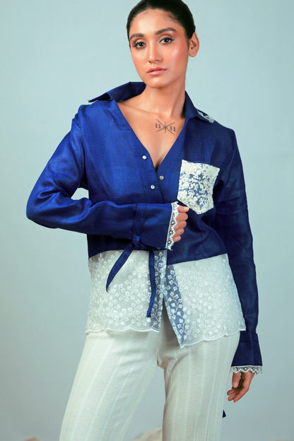 Oversized cobalt crush shirt by 66aura featuring a relaxed fit, soft fabric, and a stylish, contemporary design.