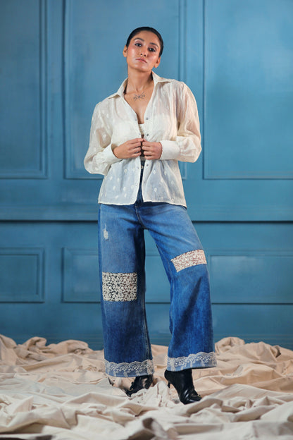 Oversized CLOUD CRAFT shirt by 66aura featuring a soft, flowing fabric and relaxed fit in a light, airy design.