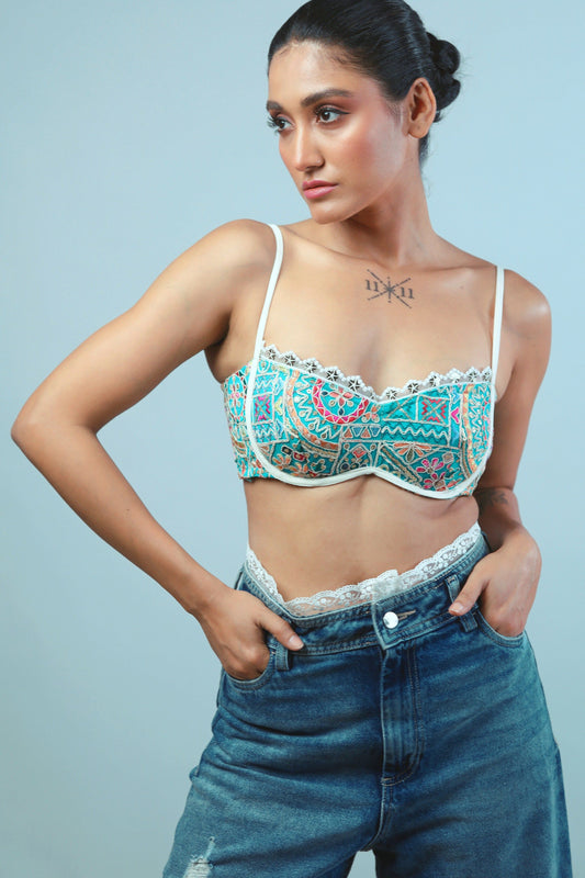 Confetti cut bralette by 66aura featuring colorful confetti-patterned fabric and delicate straps, stylish and comfortable lingerie.