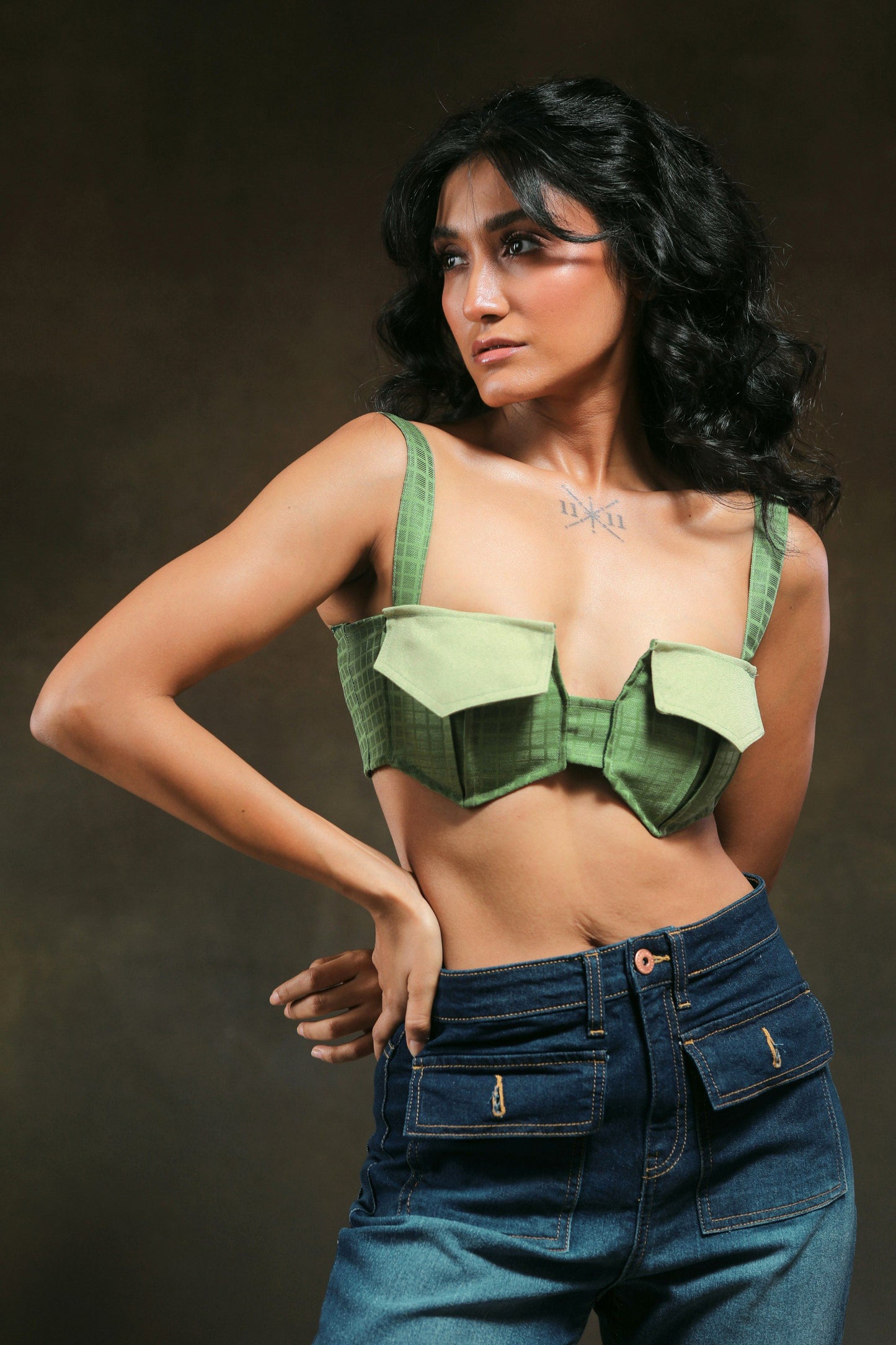 66aura Swipe Right Bralette shown in soft fabric with adjustable straps and lace detailing, designed for comfort and style.