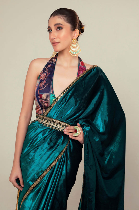 TEAL TEMPT SAREE WITH CLOUD NINE BLOUSE - 66Aura