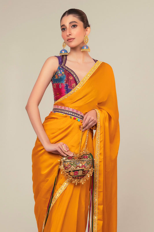 MARIGOLD MIST SAREE WITH BLUSH EDIT BLOUSE - 66Aura