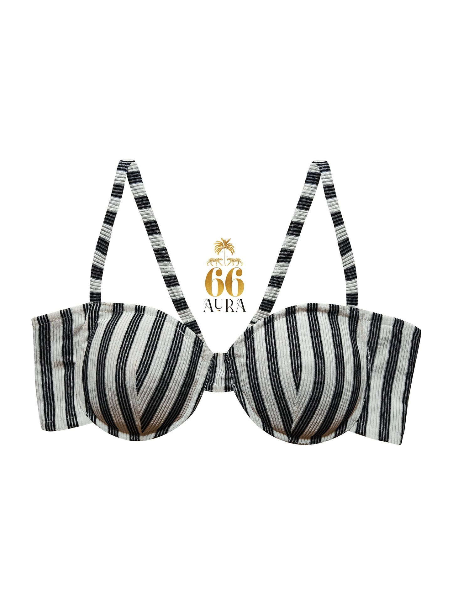 Power pinstripe bralette by 66aura featuring a stylish, fitted design with thin straps and subtle pinstripe pattern.