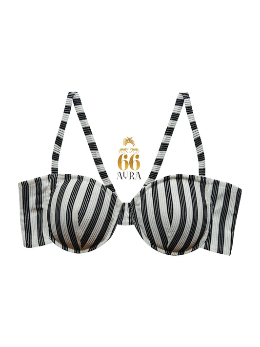 Power pinstripe bralette by 66aura featuring a stylish, fitted design with thin straps and subtle pinstripe pattern.