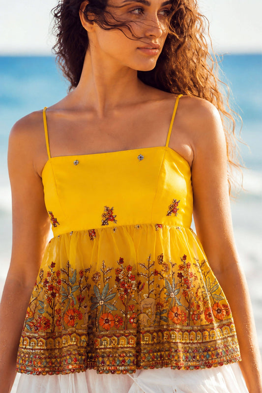 66aura Malibu Morning Top shown on a model, featuring a casual, lightweight design with a relaxed fit and soft fabric.