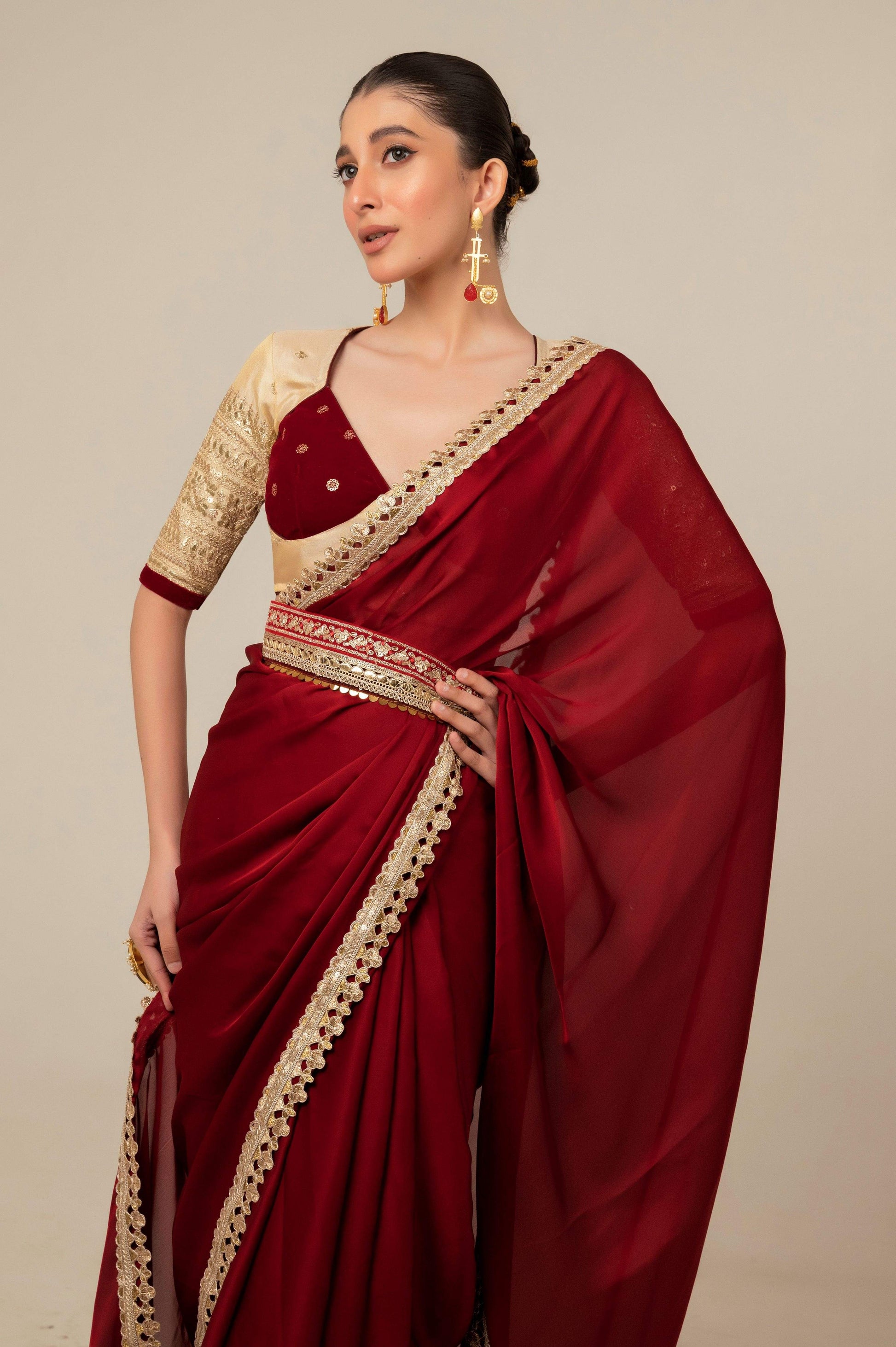 MOOD MUSE SAREE WITH CHERRY VANILLA BLOUSE - 66Aura