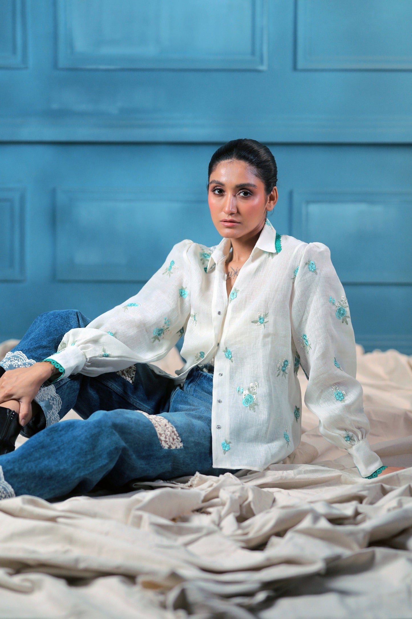 Oversized Chill Charm shirt by 66aura featuring a relaxed fit, soft fabric, and stylish design, shown on a model.