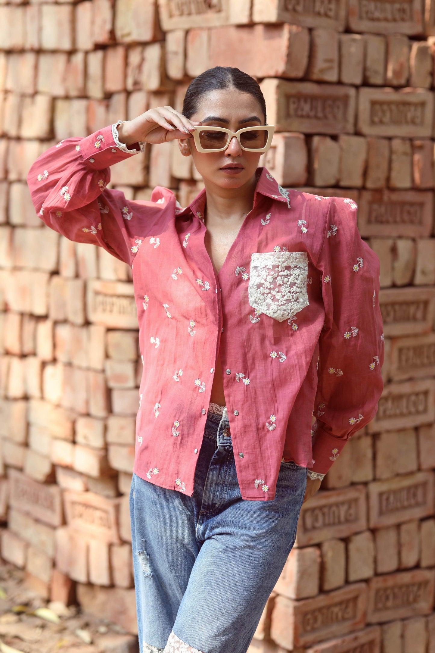 White cotton candy shirt by 66aura featuring a soft, breathable cotton fabric and a relaxed fit.