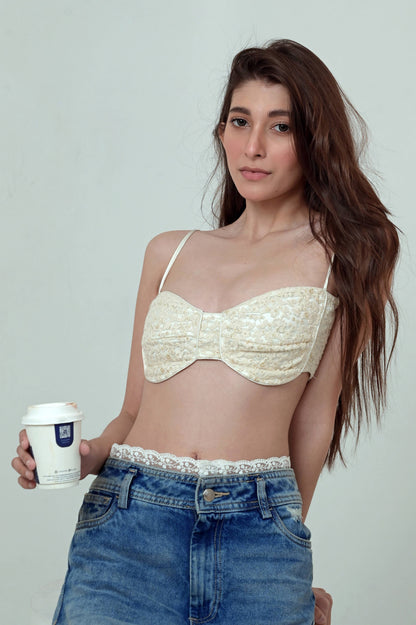 66aura Luna Lace Bralette featuring delicate lace fabric and soft cups, styled for a comfortable, feminine fit.