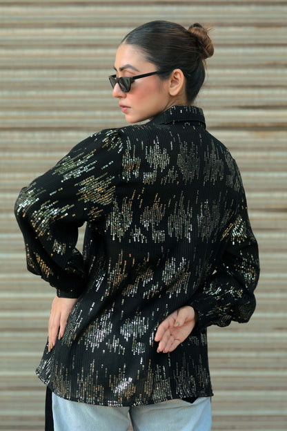 VILLAIN ENERGY shirt by 66aura featuring a bold graphic design on black fabric, casual style perfect for everyday wear.