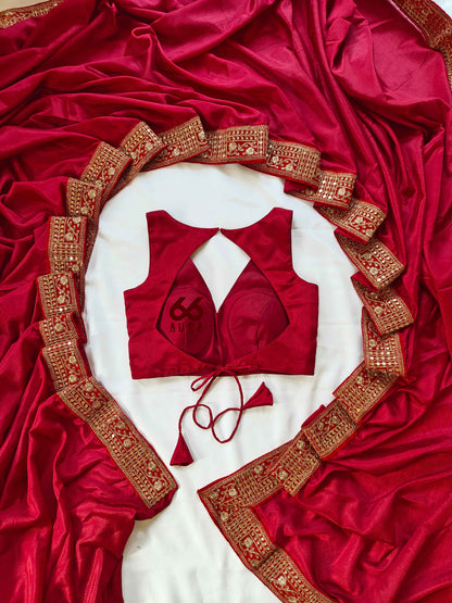 OOMPH AURA SAREE WITH BERRY AURA SLEEVELESS BLOUSE