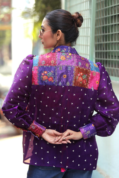 Offbeat OG shirt by 66aura featuring a stylish design, displayed on a hanger with a close-up view of the fabric and pattern.