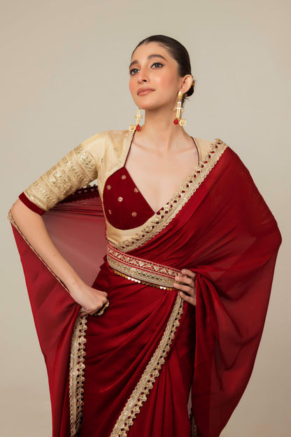 MOOD MUSE SAREE WITH CHERRY VANILLA BLOUSE - 66Aura