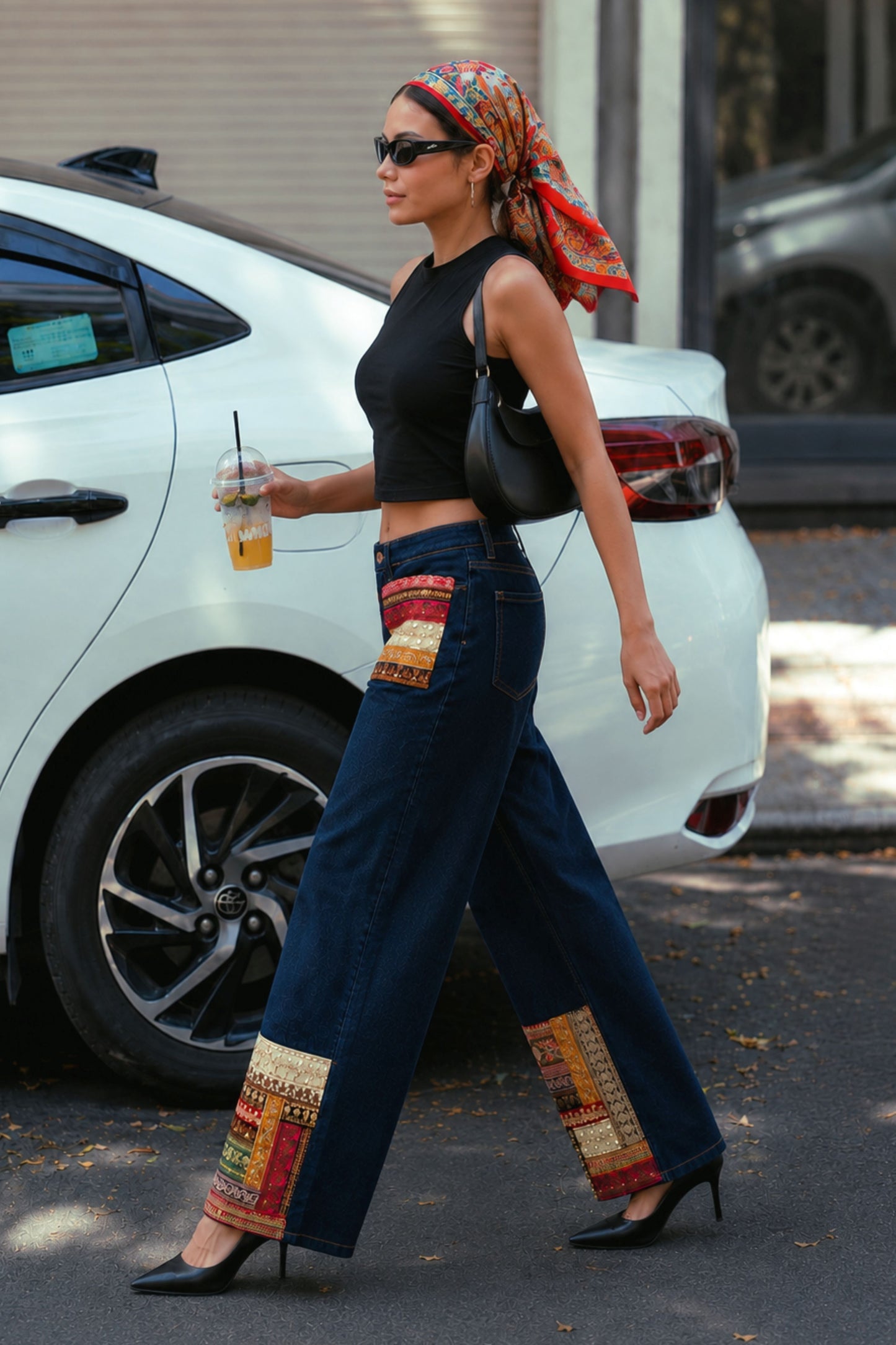 66aura Too Iconic jeans showing classic fit and denim fabric with front pockets and belt loops in natural pose