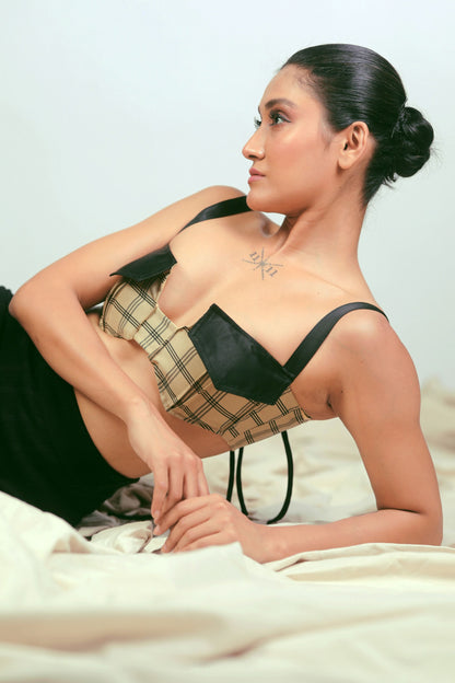 66aura Coffee Break Bralette showing soft fabric, delicate straps, and comfortable fit on a neutral background.