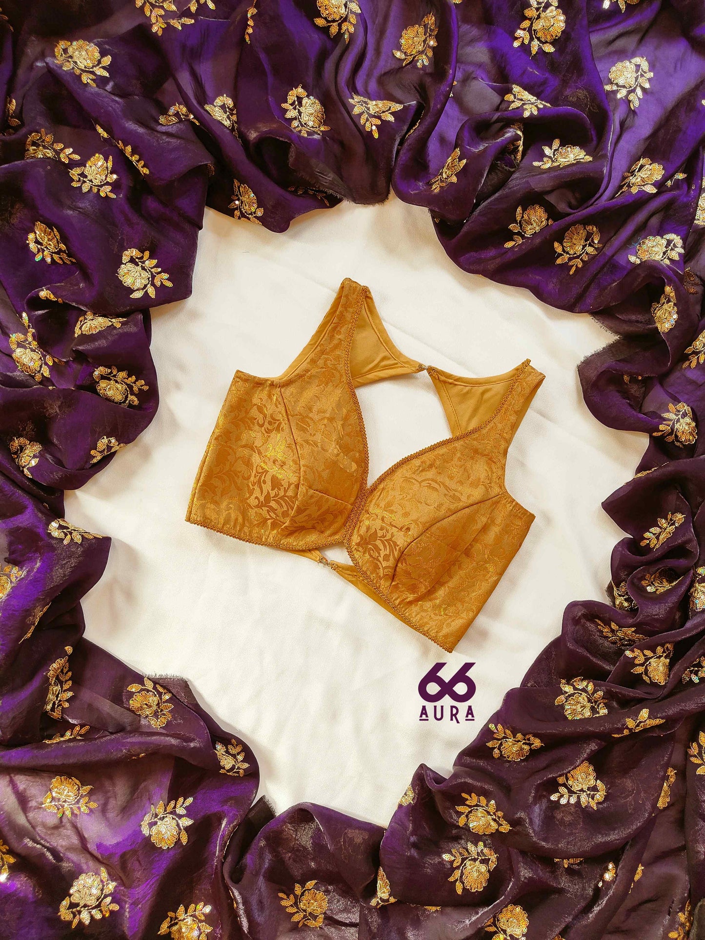 IMPERIAL AURA SAREE WITH OLD GOLD AURA SLEEVELESS BLOUSE