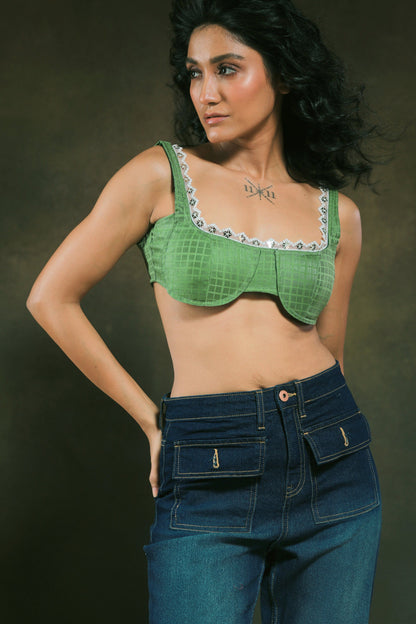 66aura Weekend Wrap Bralette with soft fabric and wrap design, shown on a model highlighting its comfortable fit and stylish look.