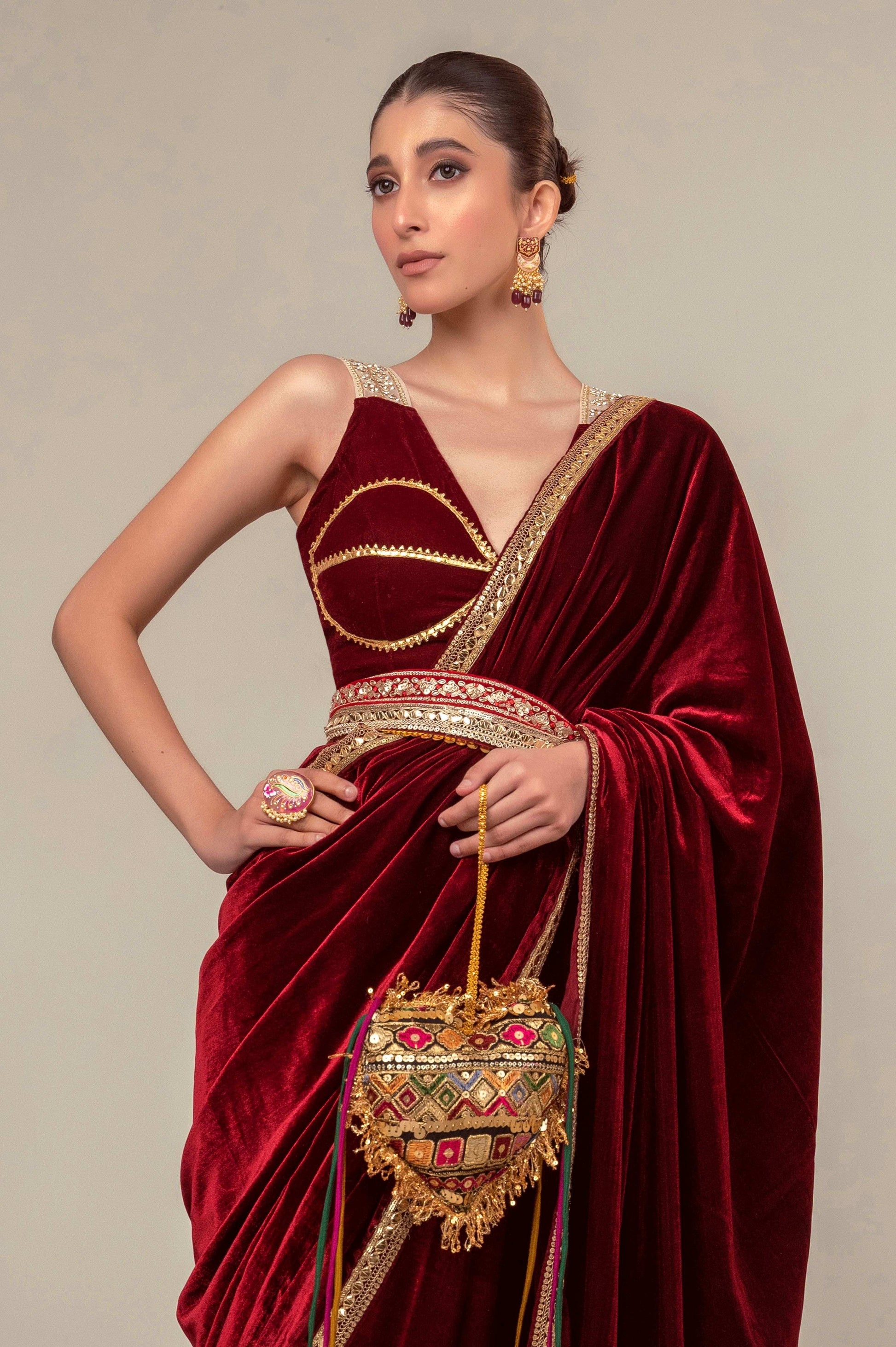 RUBY RUSH SAREE WITH MULBERRY MIST BLOUSE - 66Aura