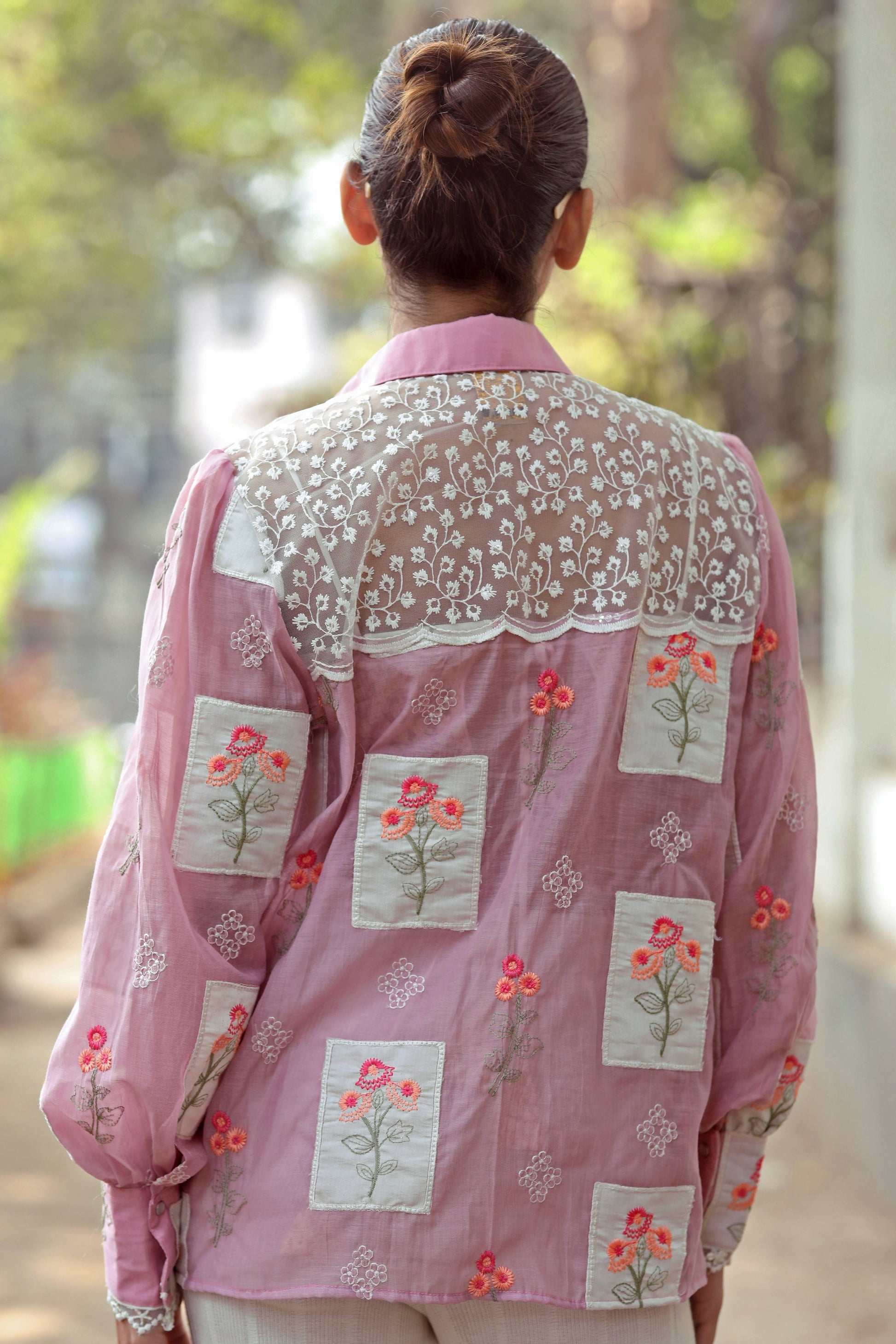 Lilac Loco Shirt by 66aura featuring a relaxed fit and stylish design, shown laid flat with sleeves extended.