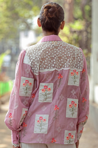 Lilac Loco Shirt by 66aura featuring a relaxed fit and stylish design, shown laid flat with sleeves extended.