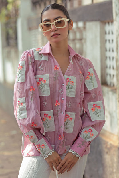 Light purple Lilac Loco Shirt by 66aura, featuring a casual fit and soft fabric, displayed on a hanger against a neutral background.
