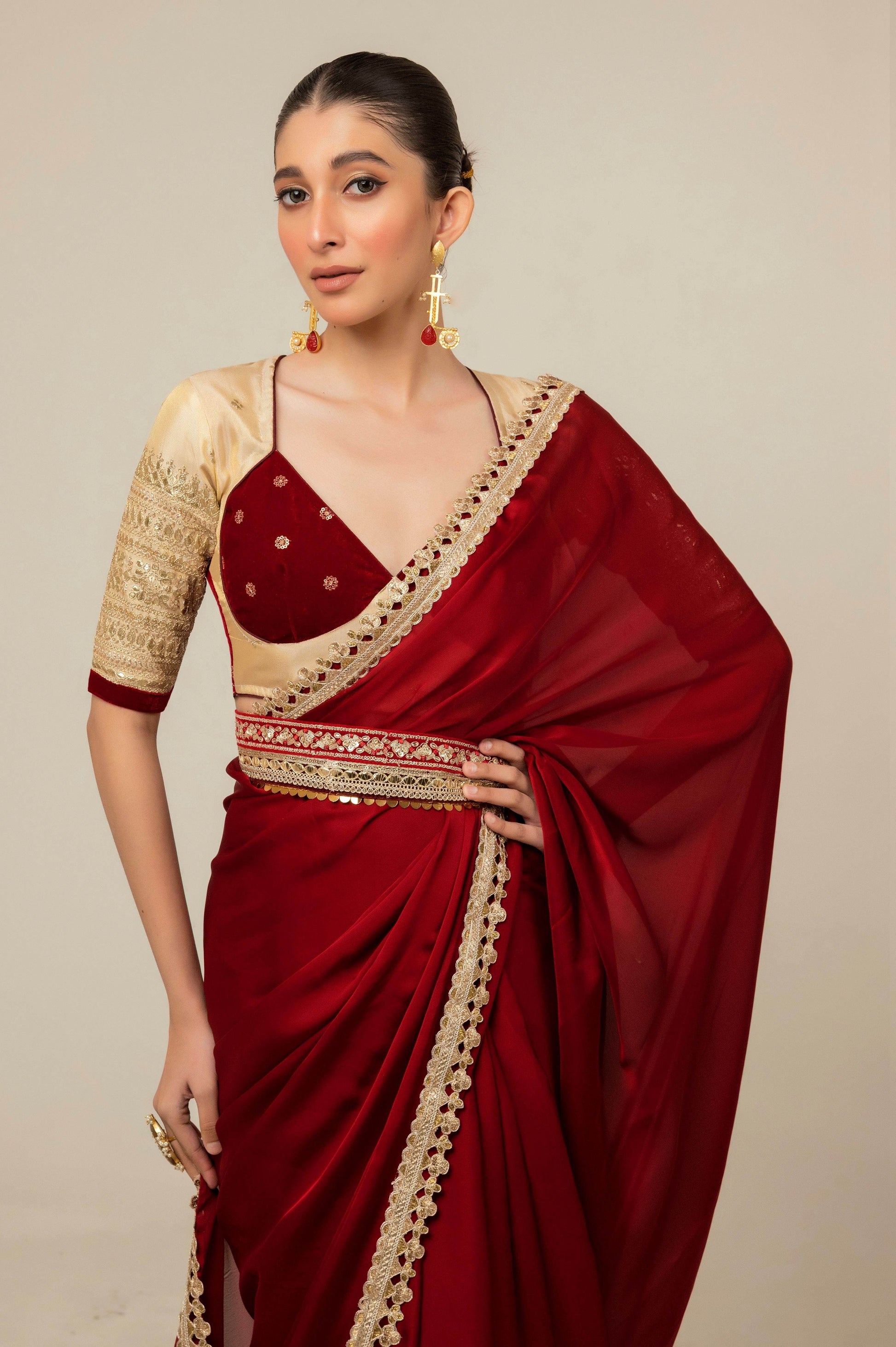 MOOD MUSE SAREE WITH CHERRY VANILLA BLOUSE - 66Aura
