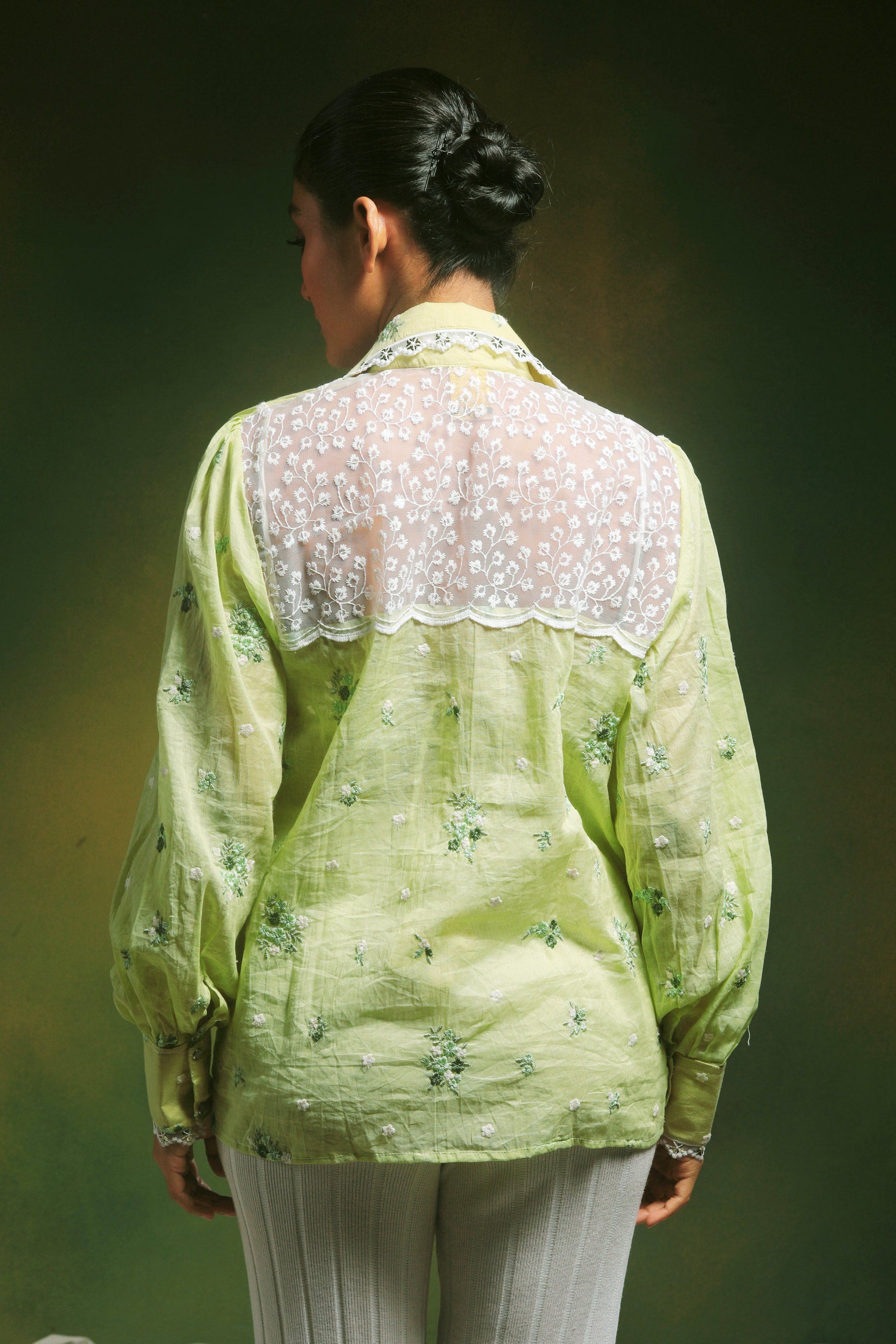 Light mint oversized shirt by 66aura, shown flat with long sleeves and relaxed fit, perfect for casual styling.