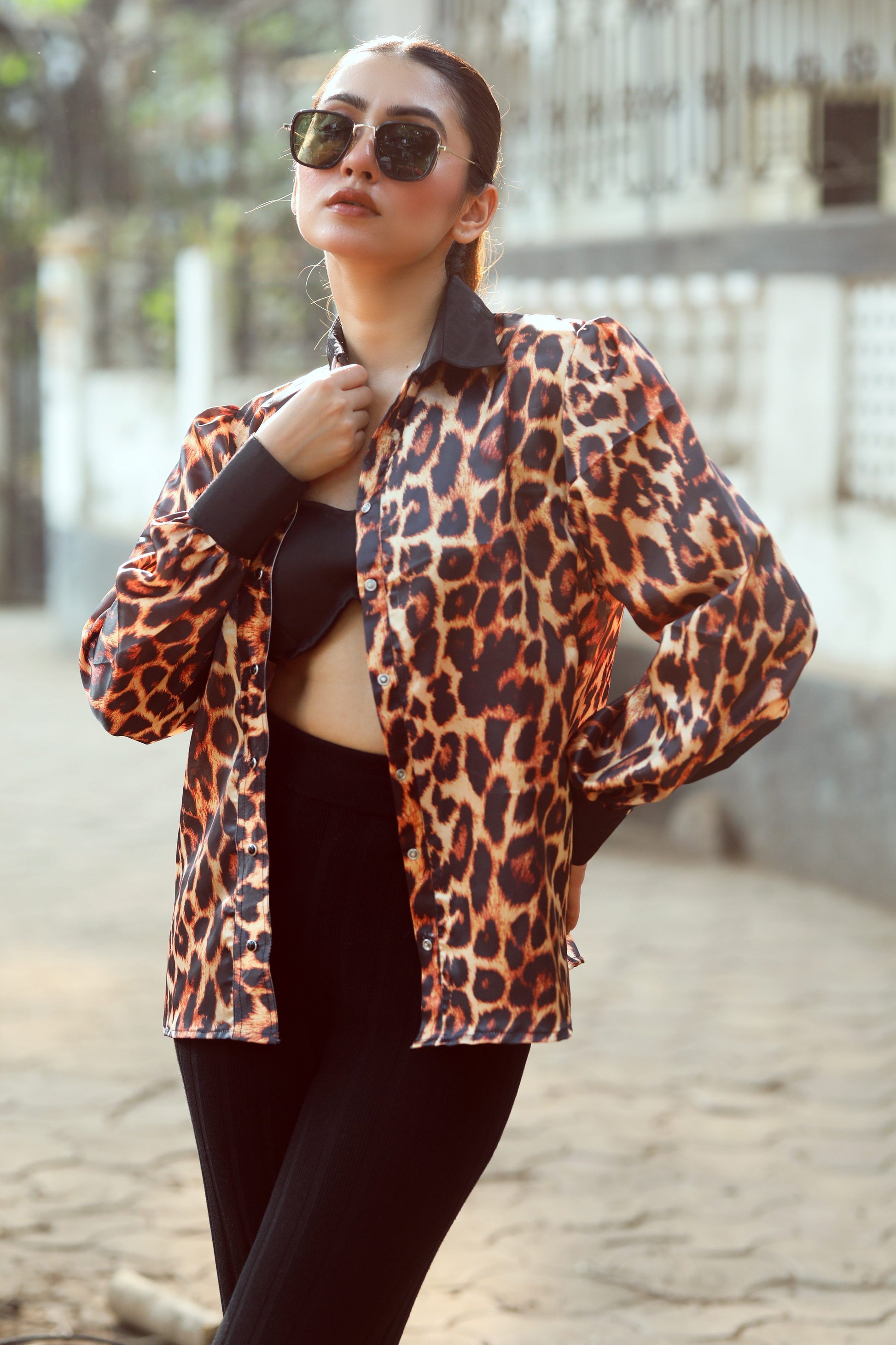 Light blue BOSS MOVE shirt by 66aura, featuring a classic collar and button-down front, displayed on a hanger.