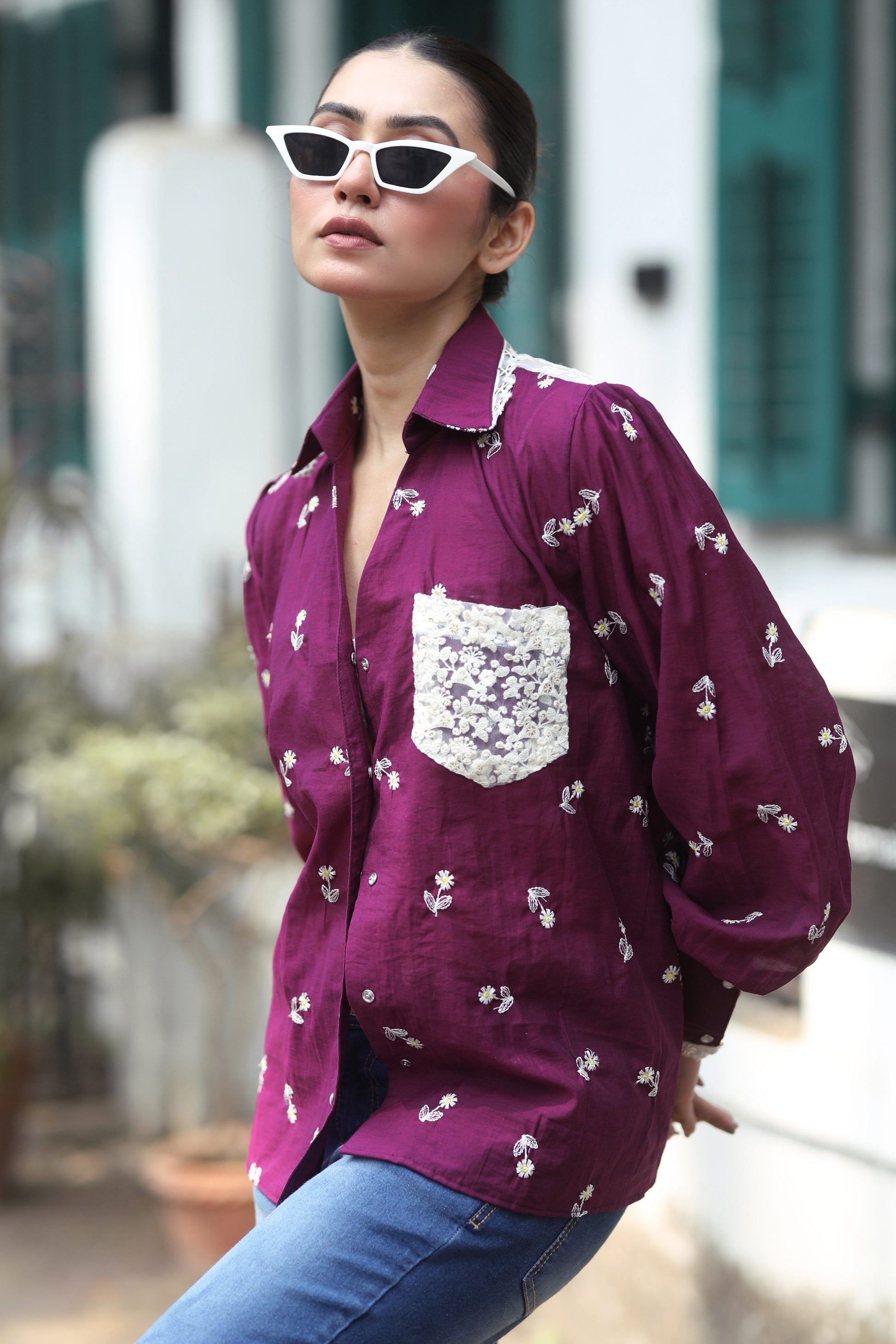 Kala Khatta shirt by 66Aura, featuring a stylish black and white patterned fabric with a traditional design and collar.