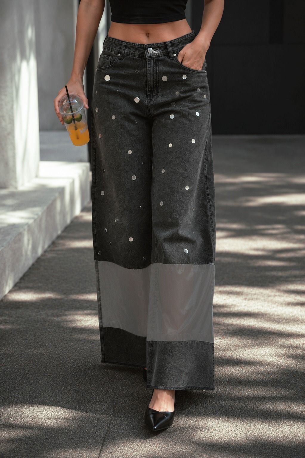 66aura Heart Breaker Jeans with distressed denim and slim fit design, shown in a close-up view.